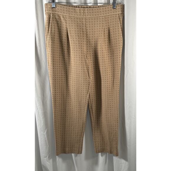 Ann Taylor Dress Textured Geo Pattern Pants Ankle Tan Ivory Cotton Blend L 87-12 - Picture 12 of 15